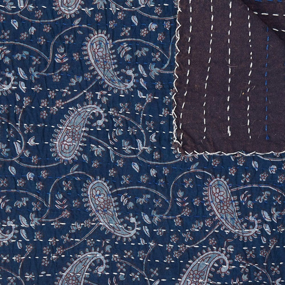 50" X 70" Blue and Gray Kantha Cotton Paisley Throw Blanket with Embroidery - Homeroots - Flyclothing LLC
