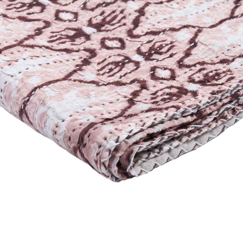 50" X 70" Pink and Brown Kantha Cotton Abstract Throw Blanket with Embroidery - Homeroots - Flyclothing LLC