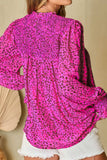 Ruched Leopard Mock Neck Long Sleeve Blouse - Trendsi - Flyclothing LLC
