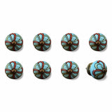 Bohemian Floral Turquoise Handprinted Set Of 8 Ceramic Knobs - Homeroots - Flyclothing LLC