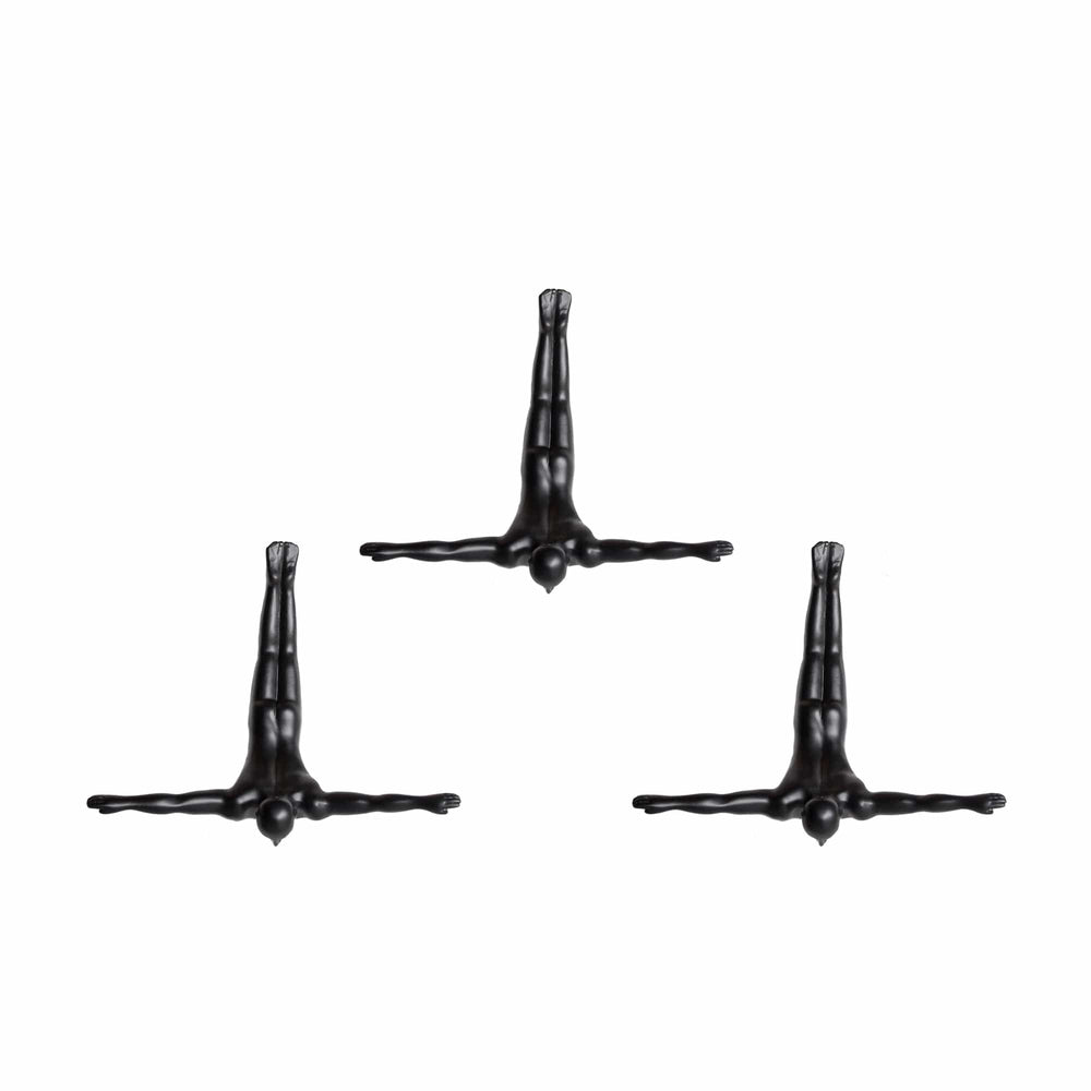 Set of Three 7" Black Diver Resin Wall Decor - Homeroots