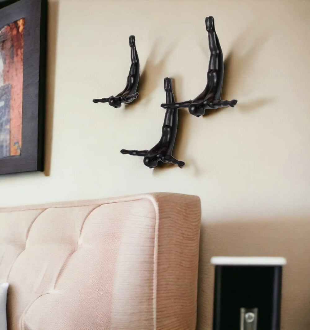 Set of Three 7" Black Diver Resin Wall Decor - Homeroots
