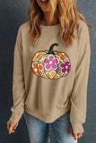 Pumpkin & Flower Graphic Long Sleeve Sweatshirt - Trendsi - Flyclothing LLC