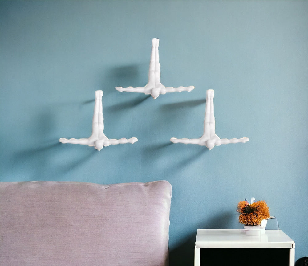 Set of Three 7" White Divers Resin Wall Decor - Homeroots