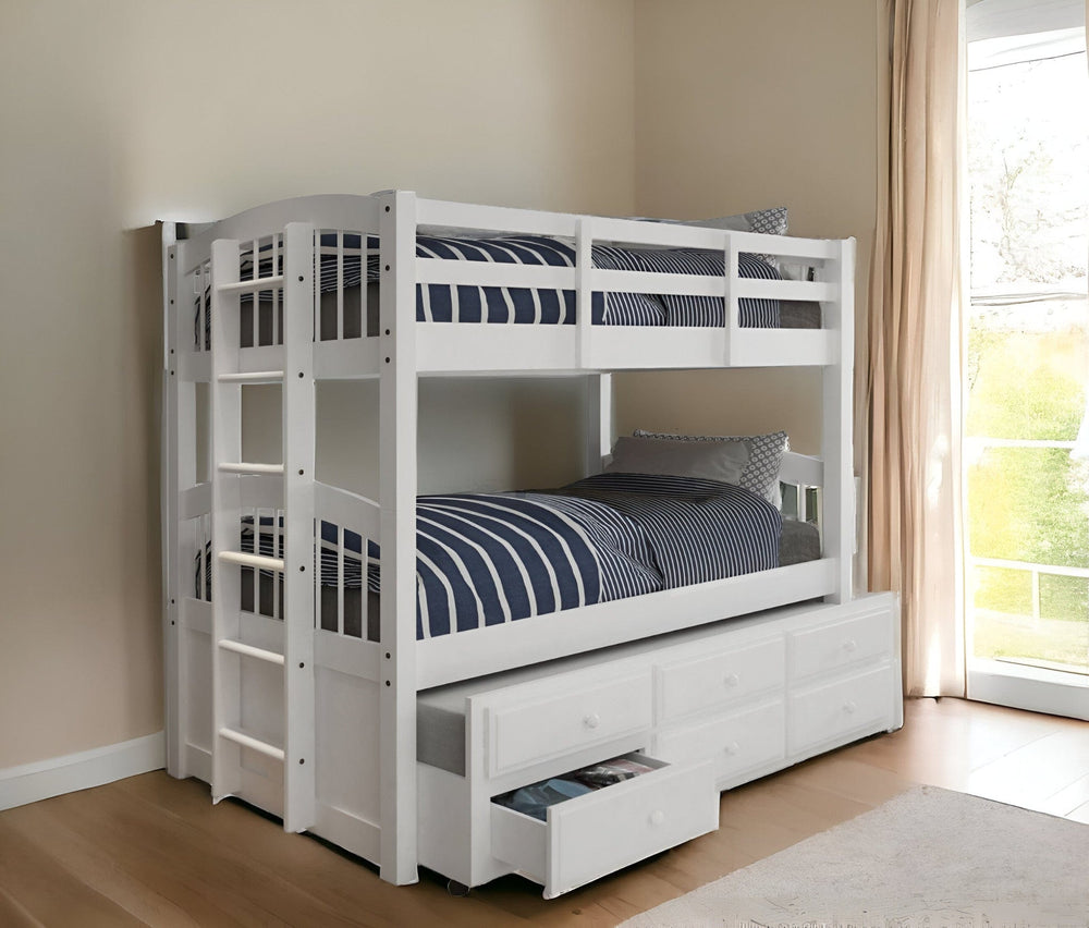 80" X 42" X 70" White Twin Bunk Bed Trundle With 3 Drawers - Homeroots - Flyclothing LLC