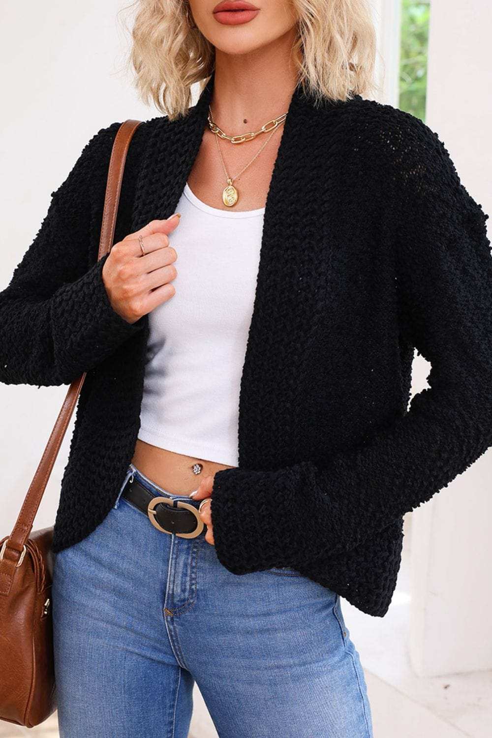 Solid Color Open Front Cardigan - Trendsi - Flyclothing LLC