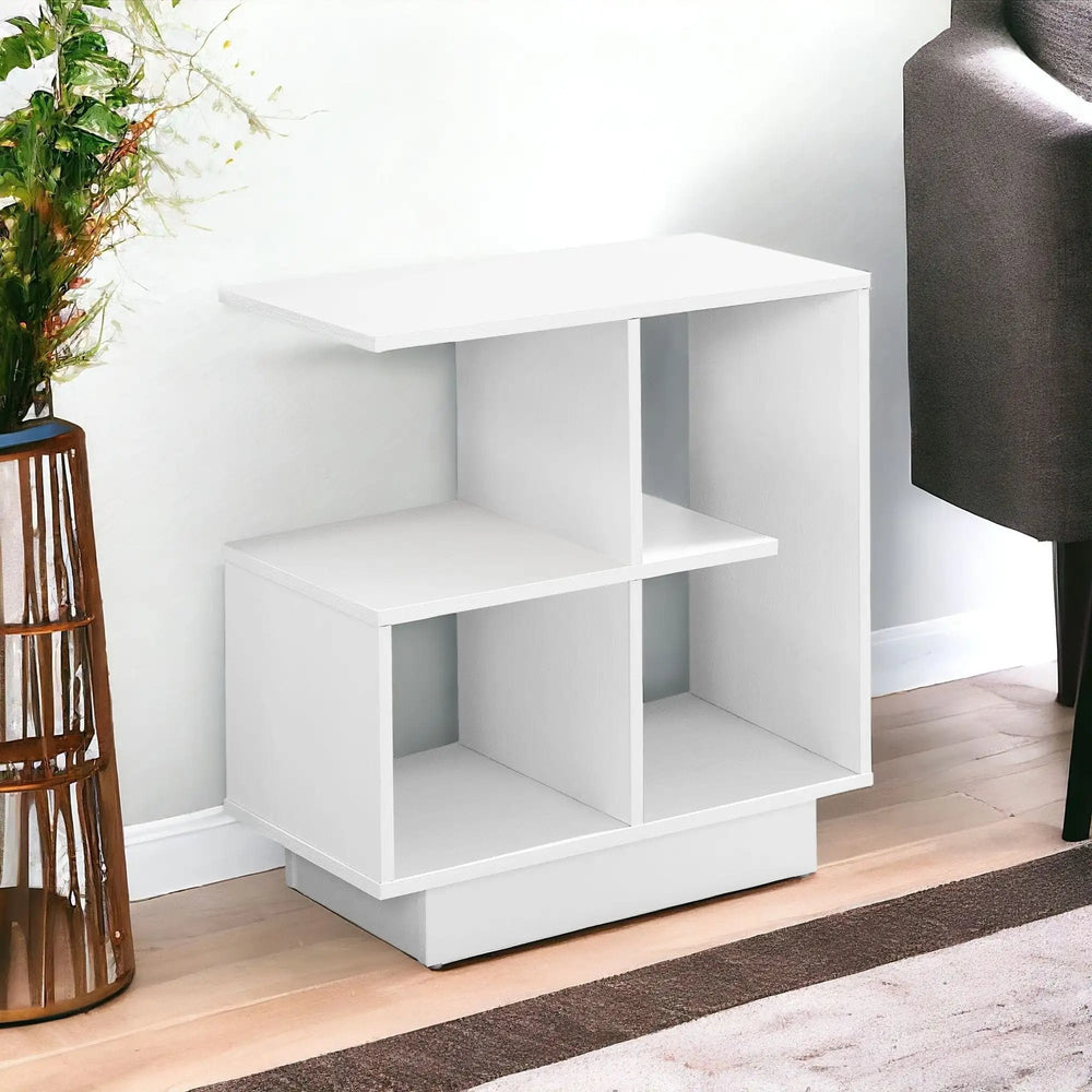 24" White Wood End Table With Four Shelves - Homeroots - Flyclothing LLC