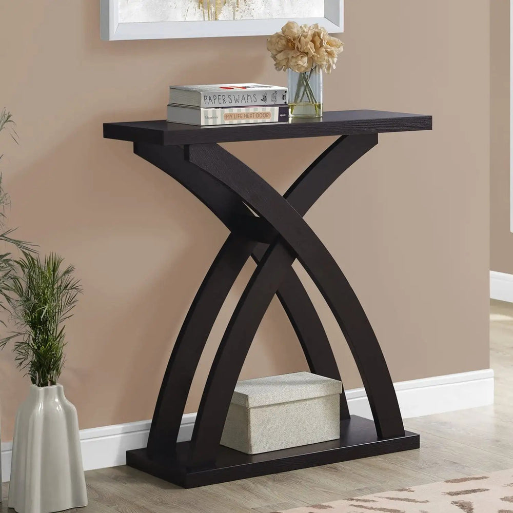 31" Espresso Cross Leg Console Table With Shelves - Homeroots - Flyclothing LLC