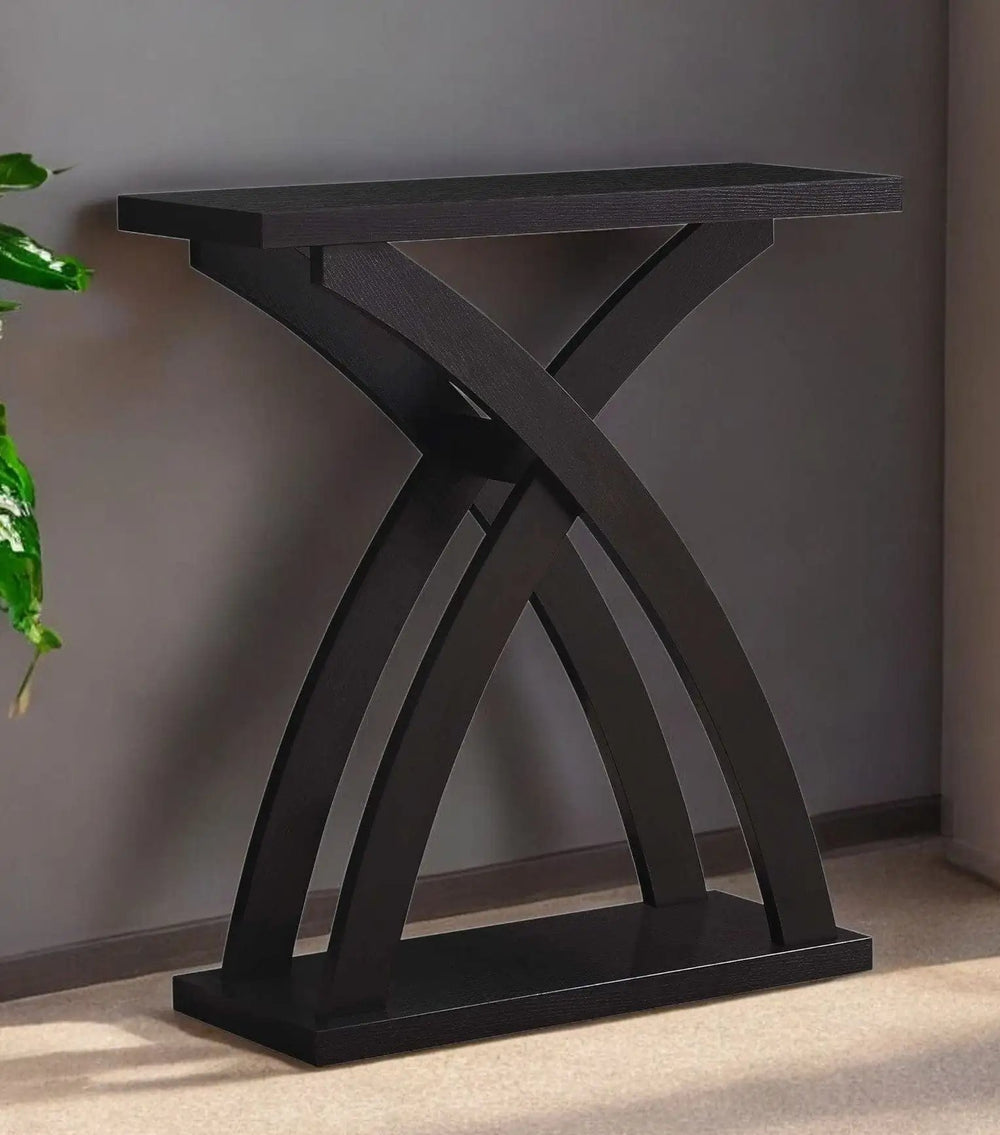 31" Espresso Cross Leg Console Table With Shelves - Homeroots - Flyclothing LLC