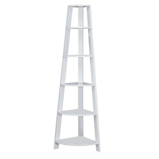 71" White Wood Corner Bookcase - Homeroots