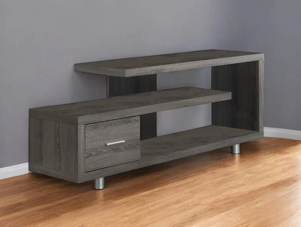 60" Deep Taupe Open Shelving Entertainment Center - Homeroots - Flyclothing LLC