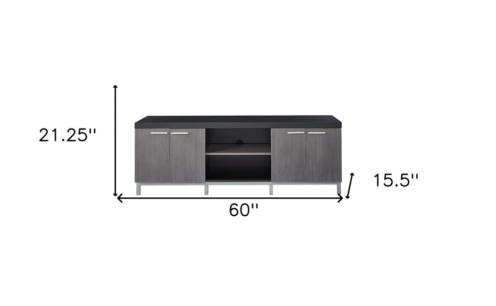 60" Black and Gray Cabinet Enclosed Storage TV Stand - Homeroots - Flyclothing LLC
