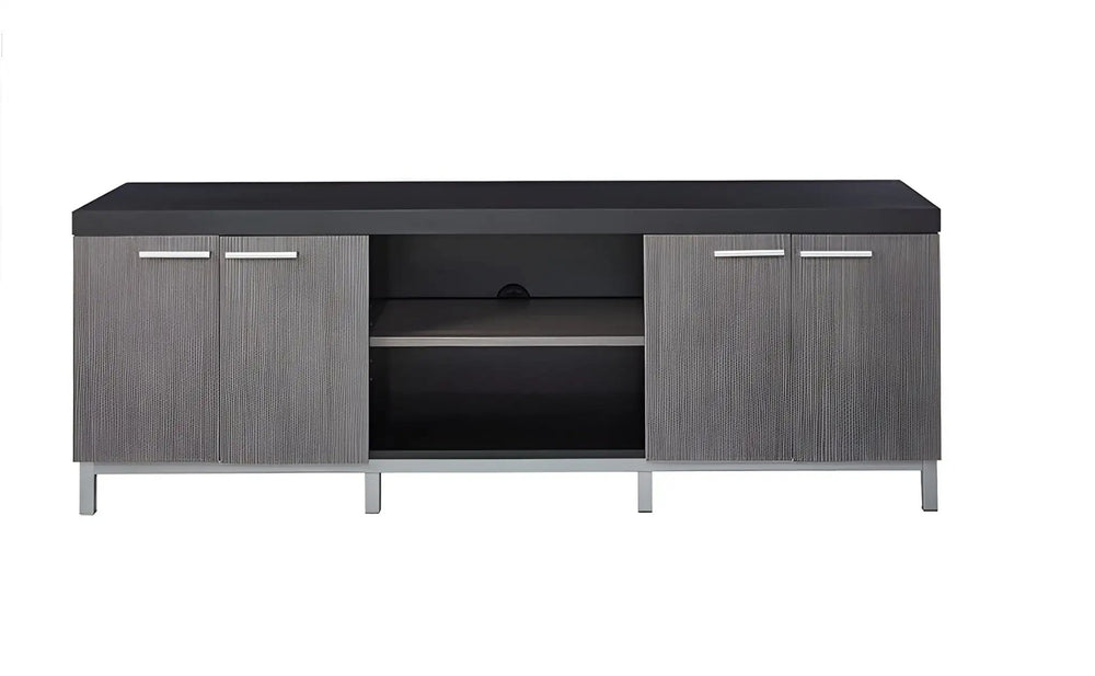60" Black and Gray Cabinet Enclosed Storage TV Stand - Homeroots - Flyclothing LLC