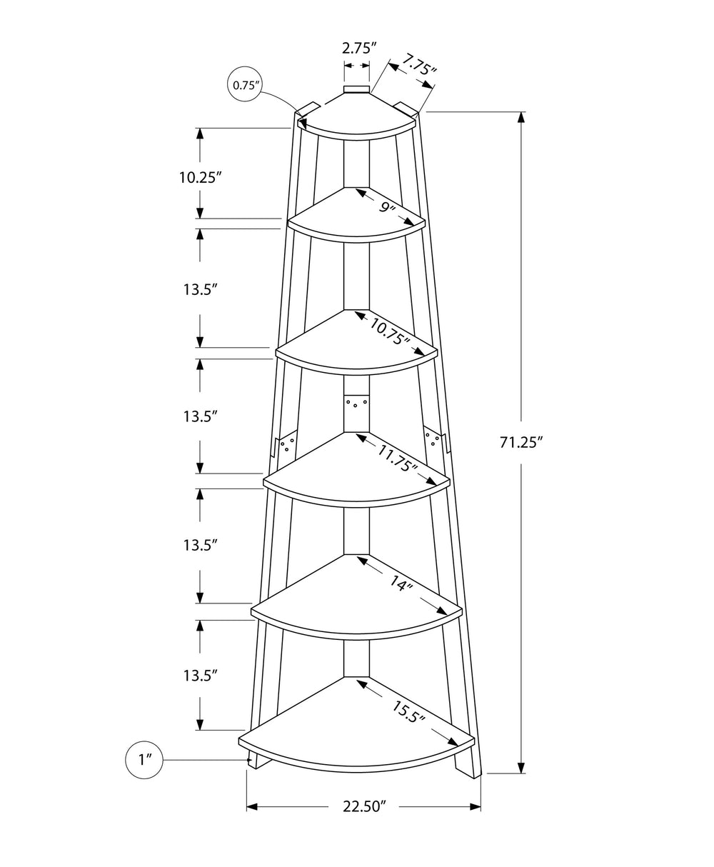71" Grey Wood Corner Bookcase - Homeroots - Flyclothing LLC