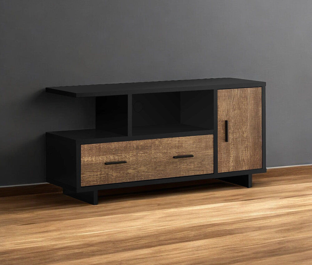 47" Brown and Black Cabinet Enclosed Storage TV Stand - Homeroots - Flyclothing LLC