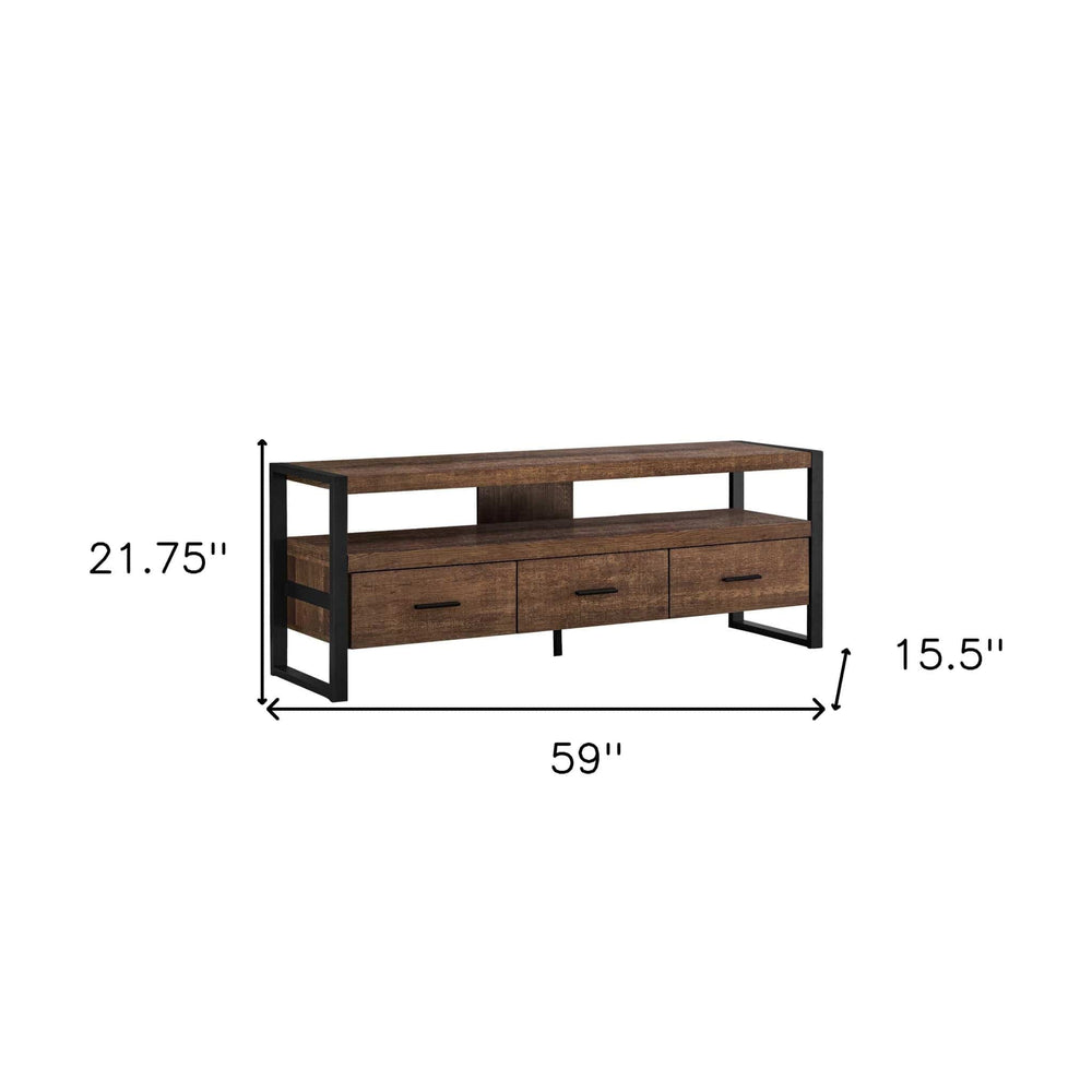 59" Brown and Black Cabinet Enclosed Storage TV Stand - Homeroots - Flyclothing LLC