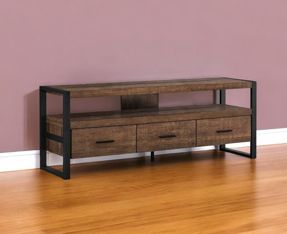 59" Brown and Black Cabinet Enclosed Storage TV Stand - Homeroots - Flyclothing LLC