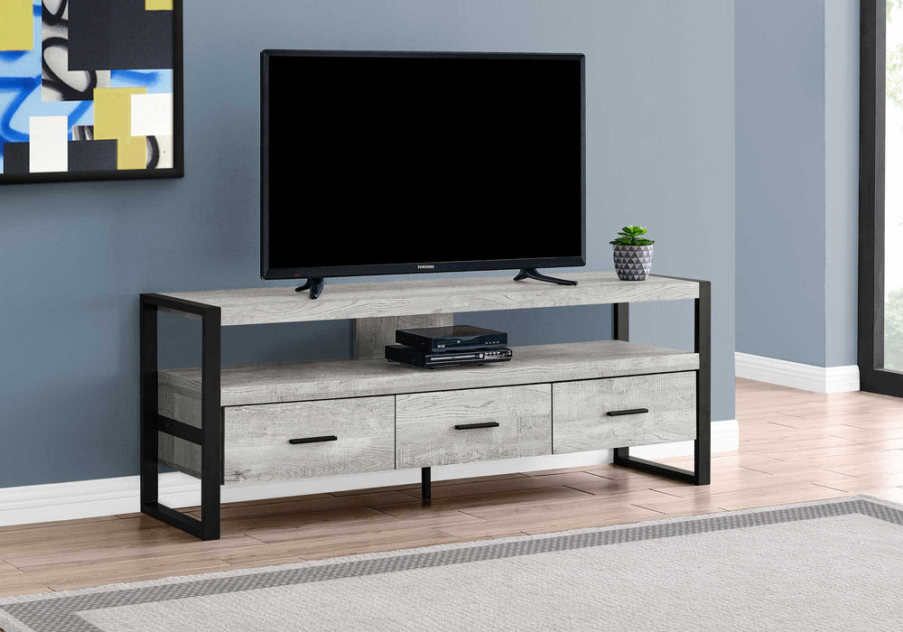 59" Black and Gray Cabinet Enclosed Storage TV Stand - Homeroots - Flyclothing LLC