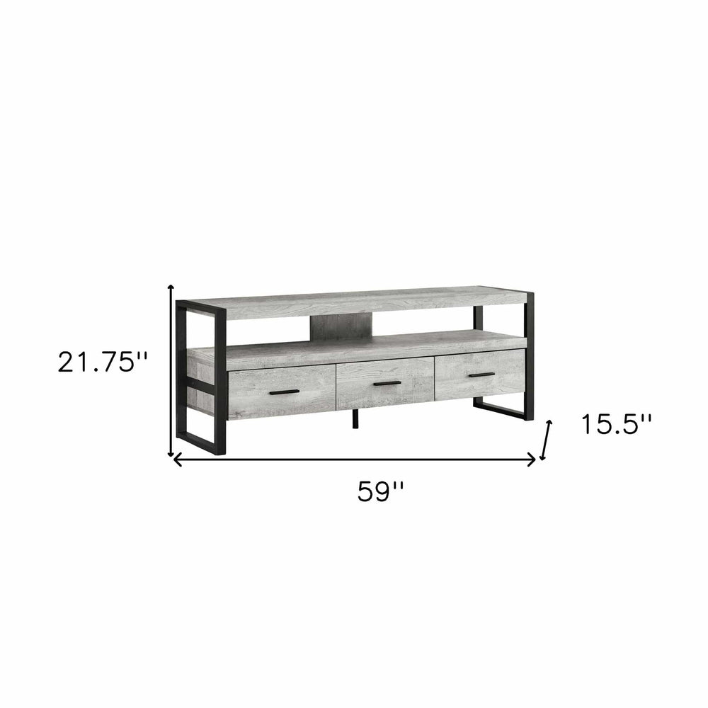 59" Black and Gray Cabinet Enclosed Storage TV Stand - Homeroots - Flyclothing LLC