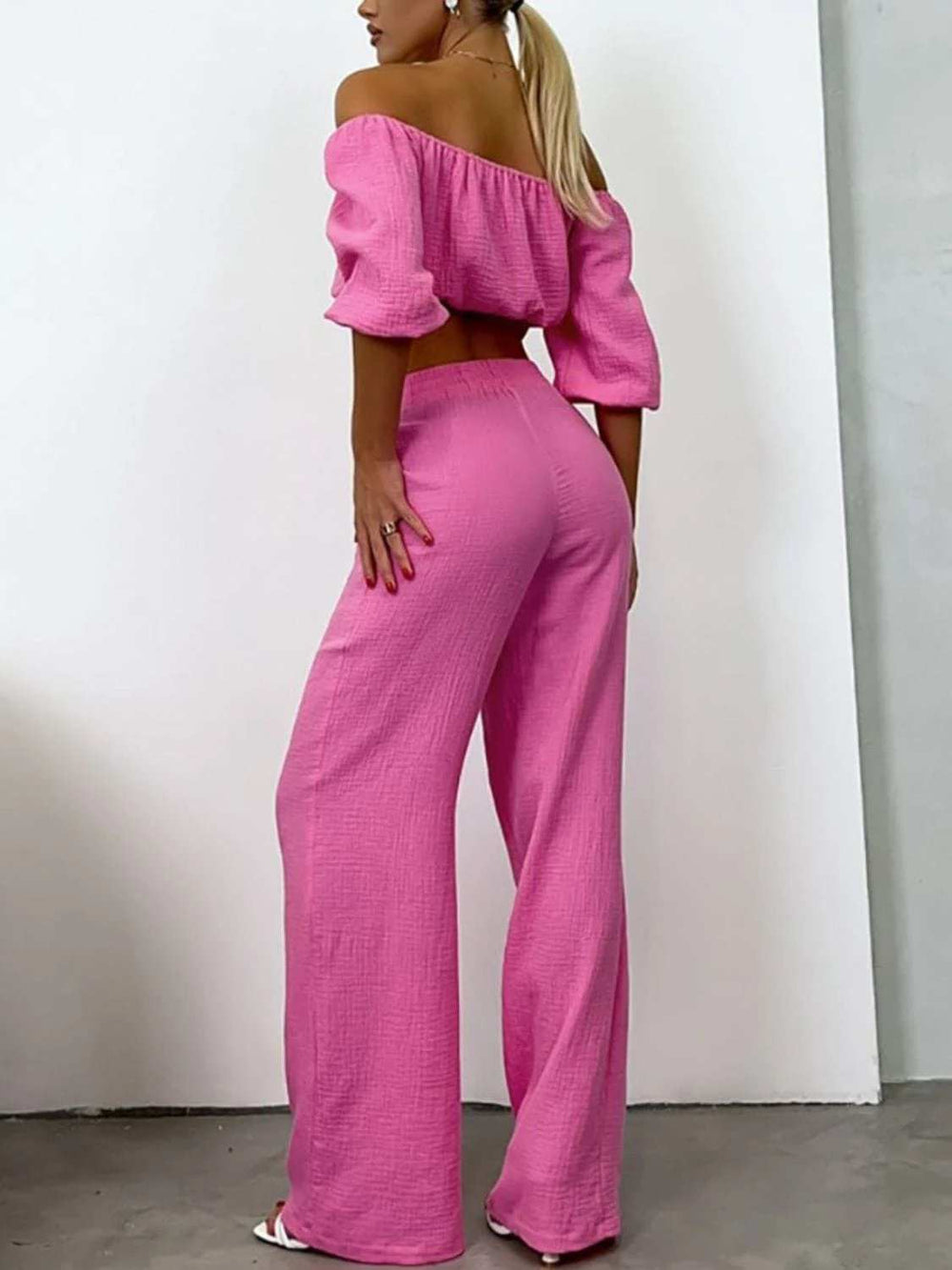 Off Shoulder Long Sleeve Top and Pants Set - Trendsi - Flyclothing LLC