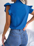 Ruffled Tie Neck Cap Sleeve Blouse - Trendsi - Flyclothing LLC