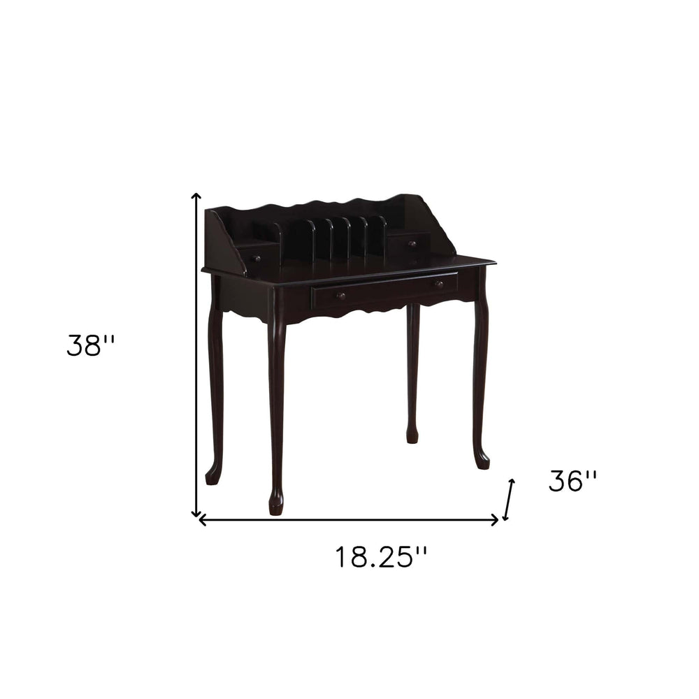 18" Dark Brown Solid Manufactured Wood Secretary Desk With Three Drawers - Homeroots - Flyclothing LLC