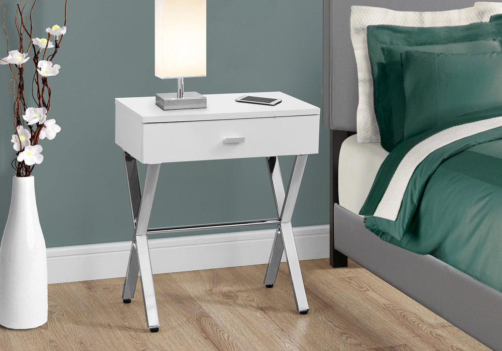 22" Silver And White Wood And Metal End Table With Drawer - Homeroots - Flyclothing LLC
