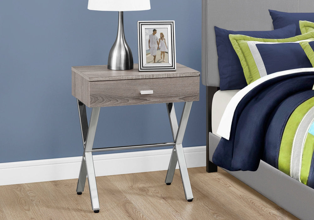 22" Silver And Deep Taupe Wood And Metal End Table With Drawer - Homeroots - Flyclothing LLC