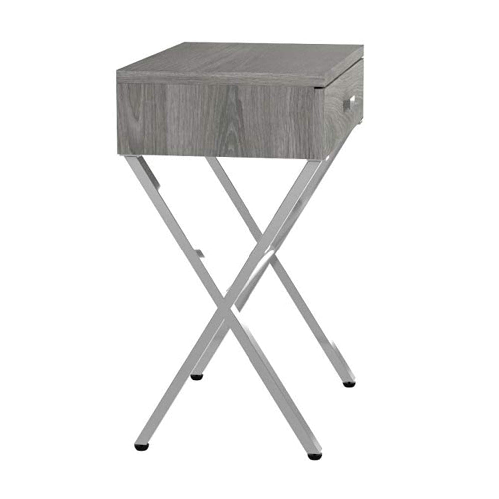 22" Silver And Deep Taupe Wood And Metal End Table With Drawer - Homeroots - Flyclothing LLC