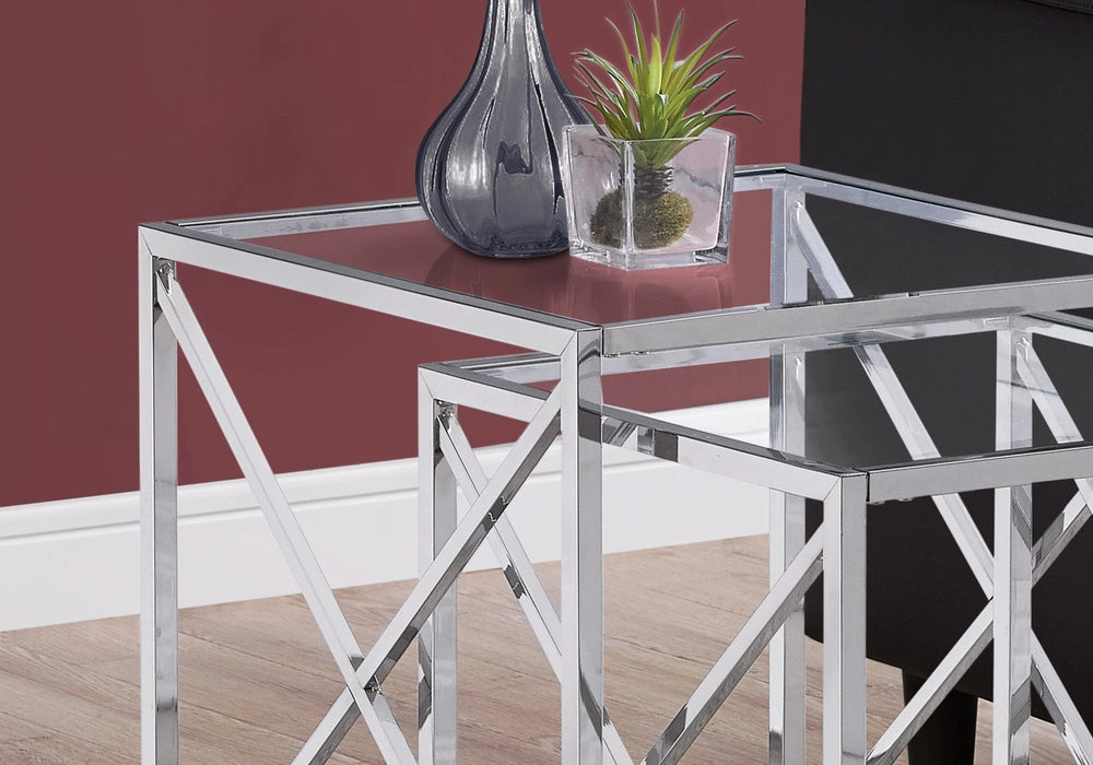 Set of Two 38" Silver And Clear Glass Square Nested Tables - Homeroots - Flyclothing LLC