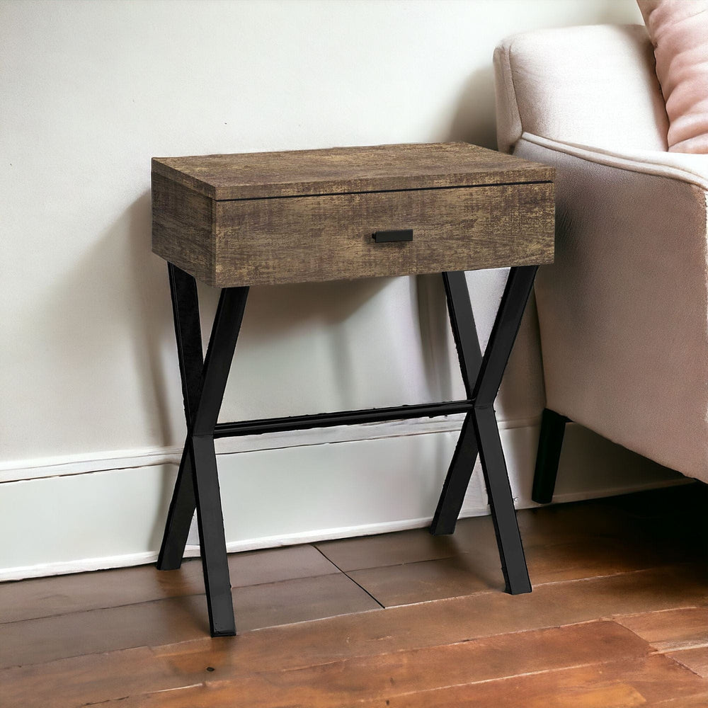 22" Black And Brown Wood And Metal End Table With Drawer - Homeroots - Flyclothing LLC