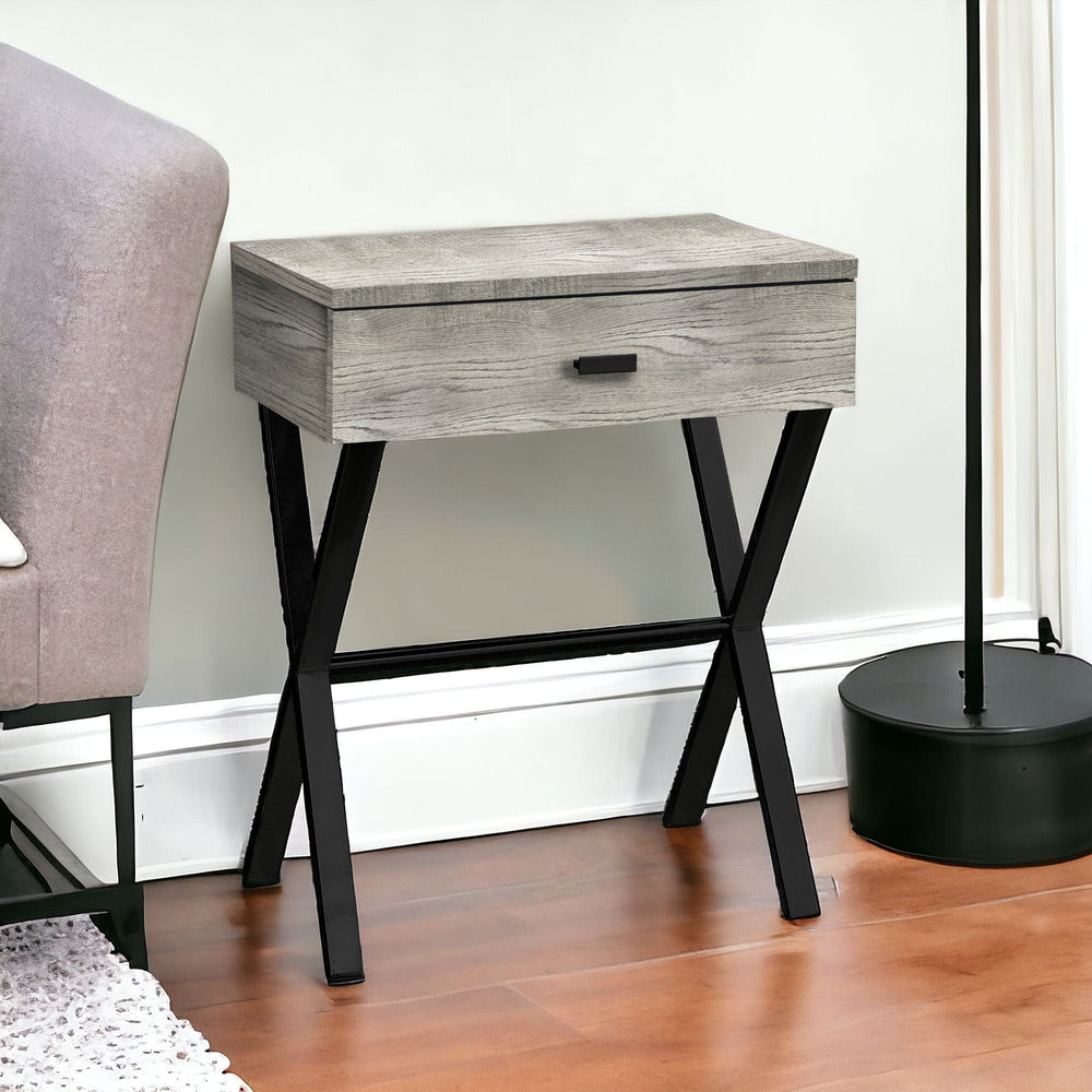 22" Black And Gray Wood And Metal End Table With Drawer - Homeroots - Flyclothing LLC