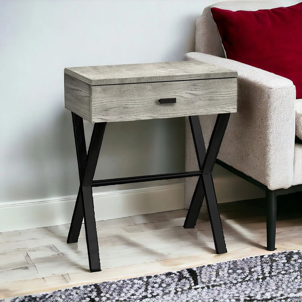 22" Black And Gray Wood And Metal End Table With Drawer - Homeroots - Flyclothing LLC