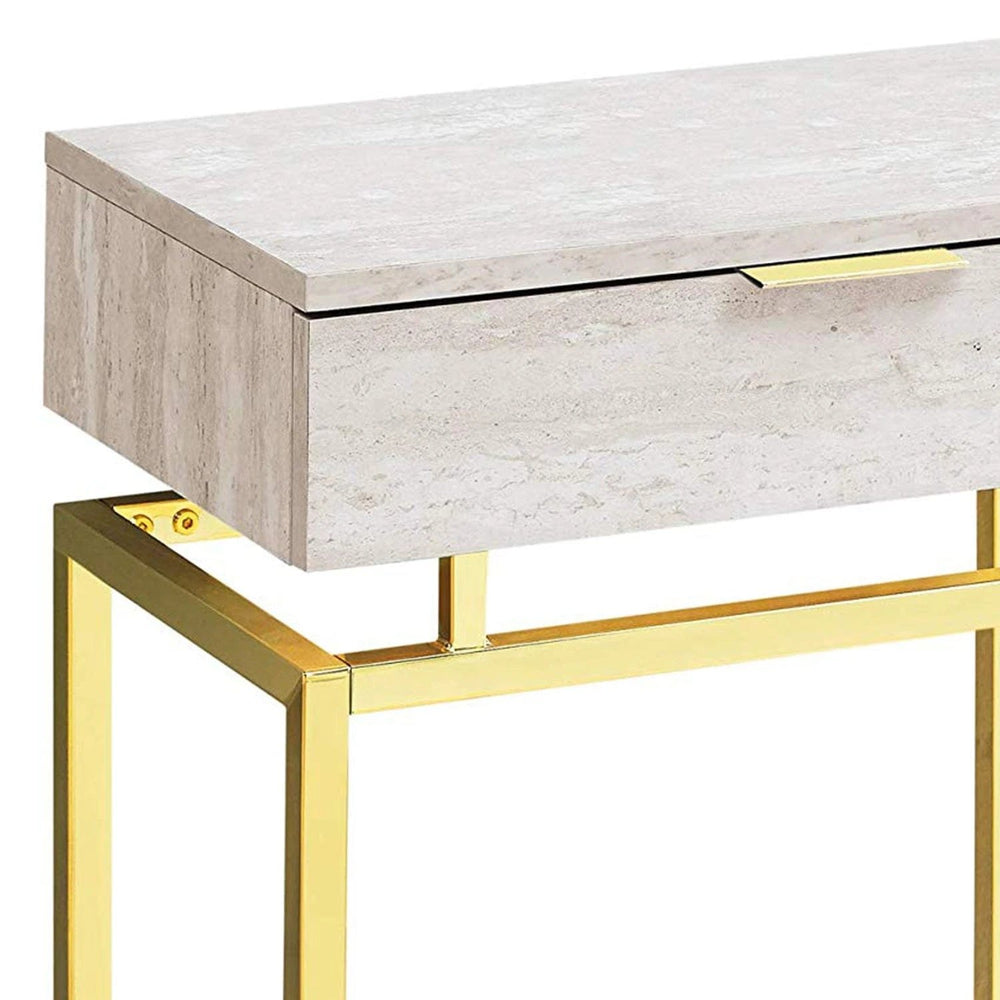 23" Gold And Beige Wood And Metal End Table With Drawer - Homeroots - Flyclothing LLC
