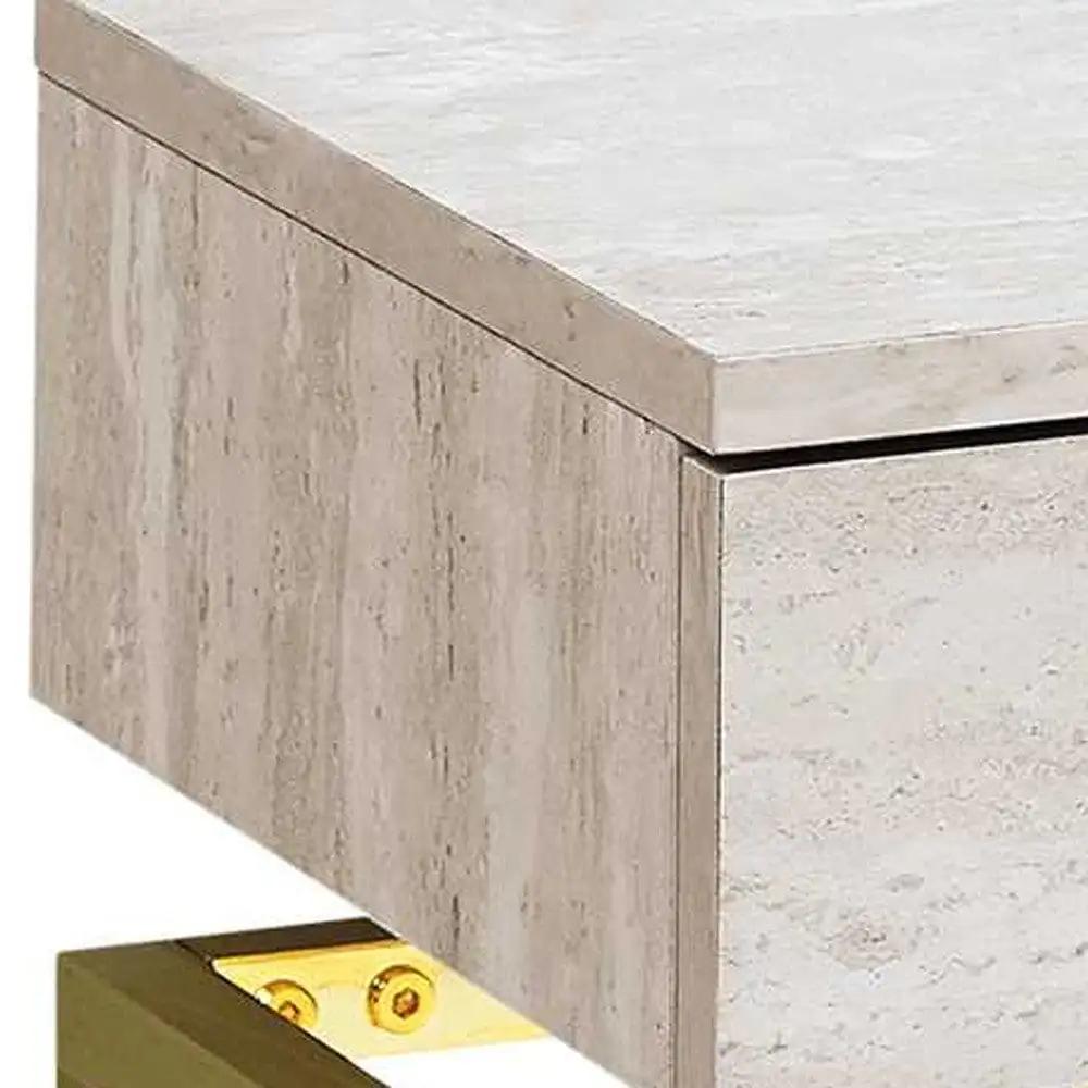 23" Gold And Beige Wood And Metal End Table With Drawer - Homeroots - Flyclothing LLC