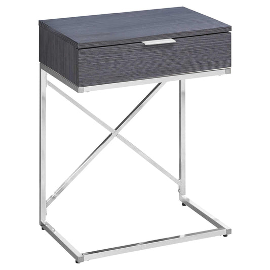 24" Silver And Gray Wood And Metal End Table With Drawer - Homeroots