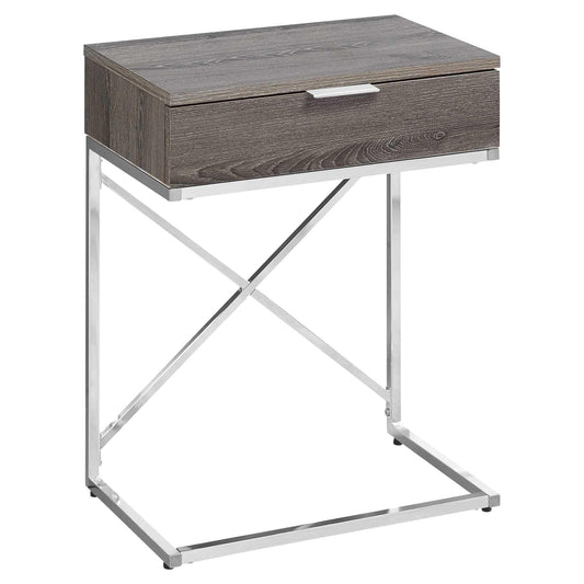 24" Silver And Taupe Wood And Metal End Table With Drawer - Homeroots