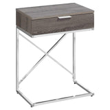 24" Silver And Taupe Wood And Metal End Table With Drawer - Homeroots - Flyclothing LLC