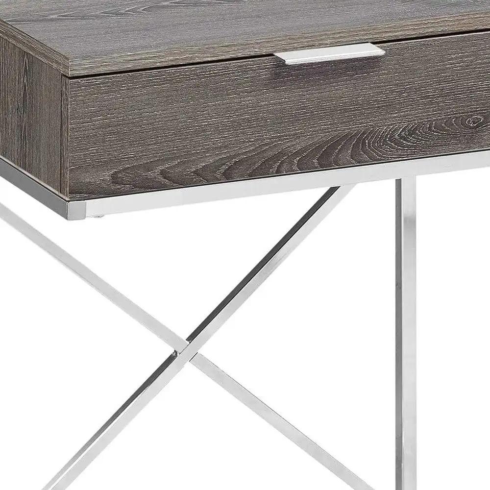 24" Silver And Taupe Wood And Metal End Table With Drawer - Homeroots - Flyclothing LLC