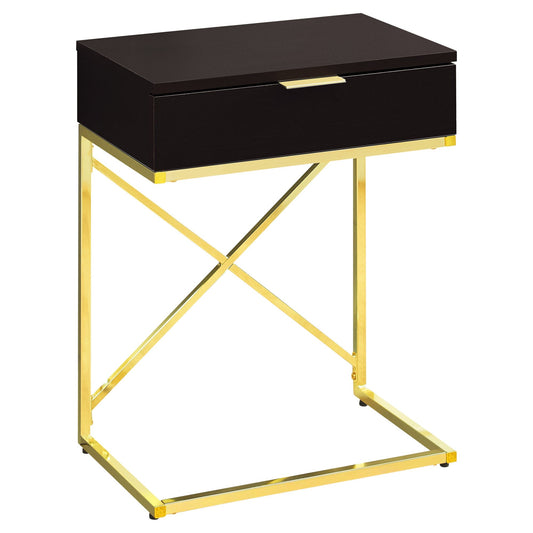 24" Gold And Black Wood And Metal End Table With Drawer - Homeroots