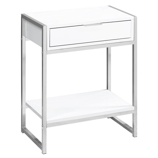 24" Silver And White Wood And Metal End Table With Drawer And Shelf - Homeroots