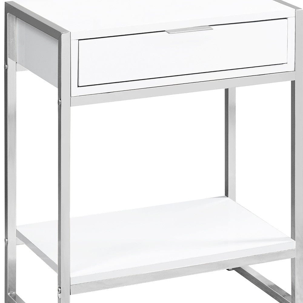 24" Silver And White Wood And Metal End Table With Drawer And Shelf - Homeroots - Flyclothing LLC