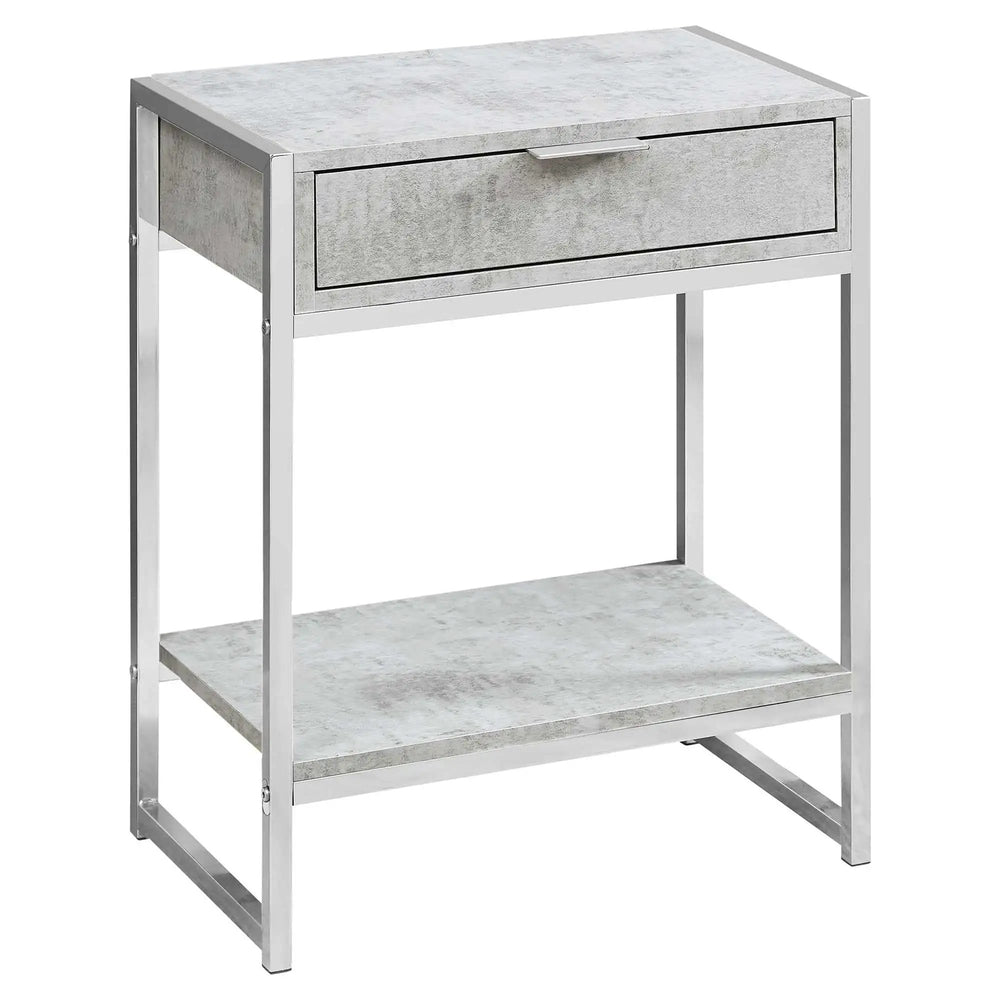 24" Silver And Gray Wood And Metal End Table With Drawer And Shelf - Homeroots - Flyclothing LLC