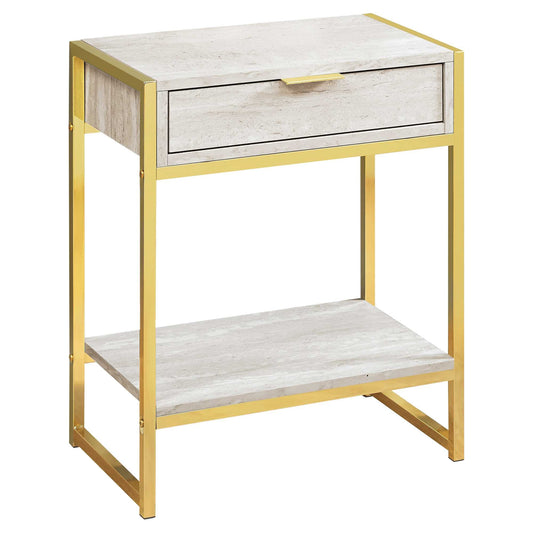 24" Gold And Beige Wood And Metal End Table With Drawer And Shelf - Homeroots