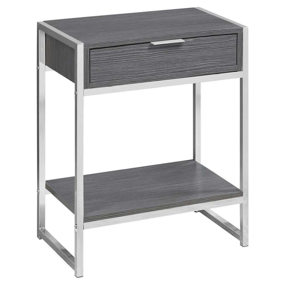 24" Silver And Gray Wood And Metal End Table With Drawer And Shelf - Homeroots
