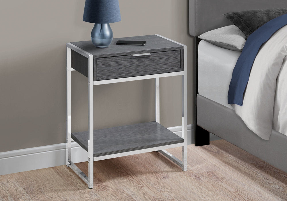 24" Silver And Gray Wood And Metal End Table With Drawer And Shelf - Homeroots