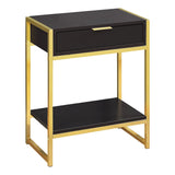 24" Gold And Dark Brown Wood And Metal End Table With Drawer And Shelf - Homeroots - Flyclothing LLC