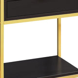 24" Gold And Dark Brown Wood And Metal End Table With Drawer And Shelf - Homeroots - Flyclothing LLC