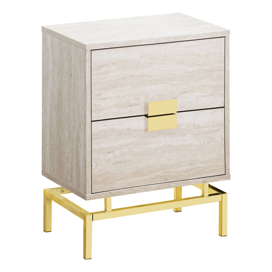 24" Gold And Beige End Table With Two Drawers - Homeroots