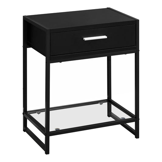 22" Black Glass And Metal End Table With Drawer And Shelf - Homeroots